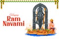 Lord Rama with bow arrow with Hindi text meaning Shree Ram Navami celebration background for religious holiday of India