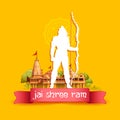 Lord Rama with bow arrow with Hindi text meaning Shree Ram Navami celebration background for religious holiday of India