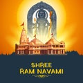 Lord Rama with bow arrow with Hindi text meaning Shree Ram Navami celebration background for religious holiday of India