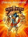 Lord Rama with bow arrow killing Ravan in Dussehra Navratri festival of India poster