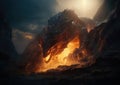 The Lord of the Rings: The Dynamic Angle of the Dragon Standing in the Middle of the Mountain Portrait with Fiery Atmosphere and