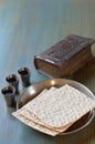 The Lord`s Supper with bread, wine and bible Royalty Free Stock Photo