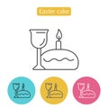 Easter cake, candle and wine linear icon.