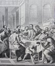 The Lord`s Supper by Michiel Coxcie engraved in a vintage book History of Painters, author Jules Benouard, 1864, Paris