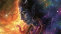 Lord Shiva face with nebula background