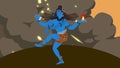 Lord Shiva Standing in a Middle of a Firestorm with Holy Symbols