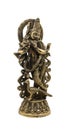 krishna playing flute music next to a peacock, antique indian bronze sculpture Royalty Free Stock Photo