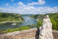 Loreley figure and Rhine valley Landscape and Sankt Goarshausen Royalty Free Stock Photo