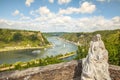 Loreley figure and Rhine valley Landscape and Sankt Goarshausen Royalty Free Stock Photo
