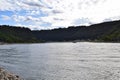 Sankt Goarshausen, Germany - 09 30 2021: Loreley rock with ship traffic on a cloudy day Royalty Free Stock Photo