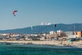 June 23, 2023, Balneario, Tarifa, Spain - Lorenzo Casati jumping and looping the Cabrinha Drifter kite. Did triple loop magaloop