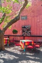 Courtyard outdoor seating at a restaurant bar in Loreto