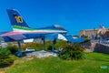 Loreto, Italy, September 29, 2021: A blue fighter jet in Italian Royalty Free Stock Photo