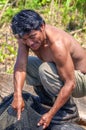 LORETO, PERU - JANUARY 02: Unidentified locals fishing in the ri