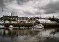 Lorient port quay with sailboats and houses