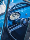 Loriol sur Drome, France - 17 September, 2022: Blue Vespa 400 - a microcar produced by the French company in the years 1957-1961. Royalty Free Stock Photo
