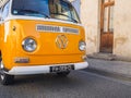 Loriol sur Drome, France - 17 September , 2022: Vintage yellow Volkswagen camper T2 Westfalia Royalty Free Stock Photo