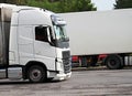 Lorries parked up outside a company`s car parking area Royalty Free Stock Photo