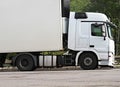 Lorries parked up outside a company`s car parking area Royalty Free Stock Photo