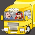 Lorry - cab, people in cabin, cartoon, humorous vector illustration