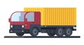 Lorry car with container. Truck for delivery object. Transportation of goods. Vector flat illustration.