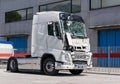 The lorry crashed windshield. Broken truck. Camion after the accident.