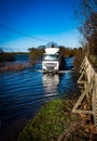 Lorry driving through flood water