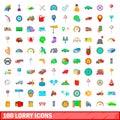 100 lorry icons set, cartoon style Royalty Free Stock Photo