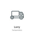 Lorry outline vector icon. Thin line black lorry icon, flat vector simple element illustration from editable transportation Royalty Free Stock Photo