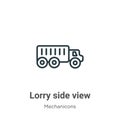 Lorry side view outline vector icon. Thin line black lorry side view icon, flat vector simple element illustration from editable Royalty Free Stock Photo