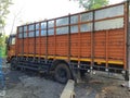 Lorry Truck image,Track image, BackgroundBlur, SelectiveFocus, Burdwan ,India- November 15, 2020: Red Lorry ,Red