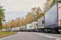 Lorry truck stack in long traffic jam