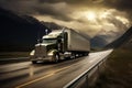 Lorry truck with trailer moving on highway. Generative AI Royalty Free Stock Photo