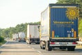 Lorry trucks and tank trucks moving on the highway, July 2021, Prague. Czech Republic