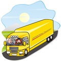 Lorry, truck with drivers, two men in cabin, cartoon, eps.