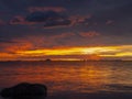 Los Alcazares, Murcia, Spain. Amazing sunrise at seaside with sun reflection on water