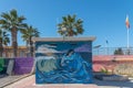 LOS ALCAZARES, SPAIN - FEBRUARY 25, 2019 Graffiti on the walls in the streets of the small coastal town of Los Alcazares in the