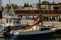 LOS ALCAZARES, SPAIN - FEBRUARY 25, 2019 Nice boats in a small marina in a seaside town, Mas Menor, Spain