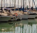 LOS ALCAZARES, SPAIN - FEBRUARY 25, 2019 Nice boats in a small marina in a seaside town, Mas Menor, Spain