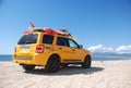 Yellow Los Angeles Lifeguard and Beach Patrol car on Manhattan Beach, California