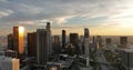 Los angeles aerial view, flying with drone. Aerial drone shot flying on downtown Los Angeles. Urban aerial view of