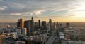 Los angeles aerial view, flying with drone. Downtown Los Angeles California. Los Angele, California, USA downtown