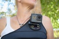 LOS ANGELES, CA - November 4: Wearing GoPro HERO5 Black On A Chest Harness on November 4, 2016 Royalty Free Stock Photo