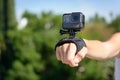 LOS ANGELES, CA - November 4: Woman Wearing A GoPro HERO5 Black On Wrist Strap November 4, 2016.