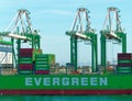 Evergreen Freighter and Cranes