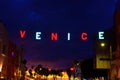 Los Angeles, California - December 29, 2022: Glowing Venice Sign Close-up