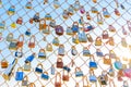 Los Angeles, California - December 19, 2022: Love Locks on Runyon Canyon Fence at Sunset