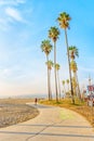 Los Angeles, California - December 29, 2022: Rollerblading among Palm Trees on Venice Beach