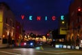 Los Angeles, California - December 29, 2022: Venice After Dark - Glowing Sign and the Pulse of the City