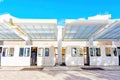 Los Angeles, California - January 6, 2023: Getty Center Tram at Upper Station Waiting for Departure under Canopy